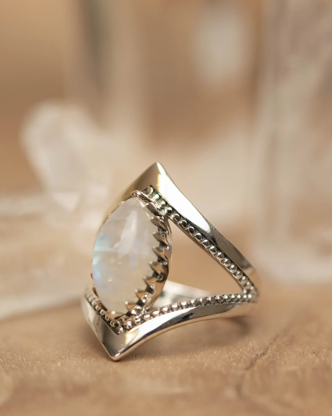 Solid 925 Sterling Silver Natural Moonstone Gemstone Ring Jewelry For Her A 26