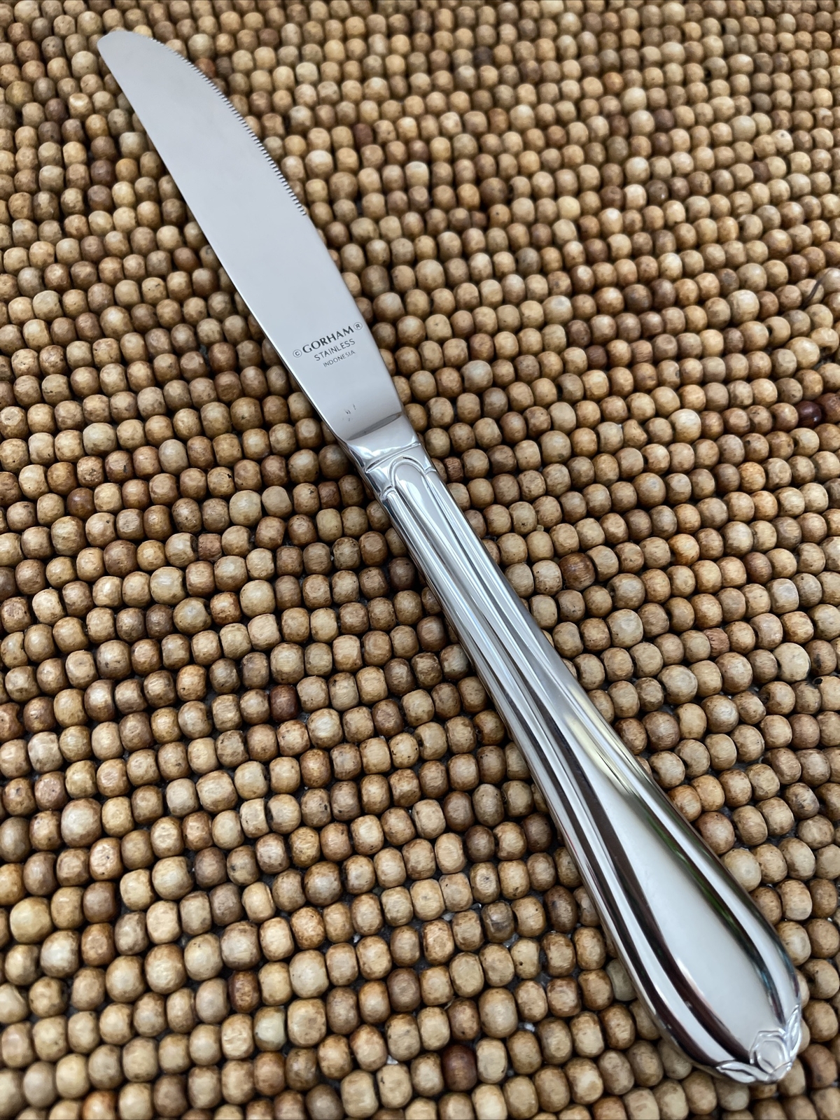 Gorham 18/10 Stainless LARKWOOD Glossy Outlined  Flower Tip DINNER KNIFE 9”NEW