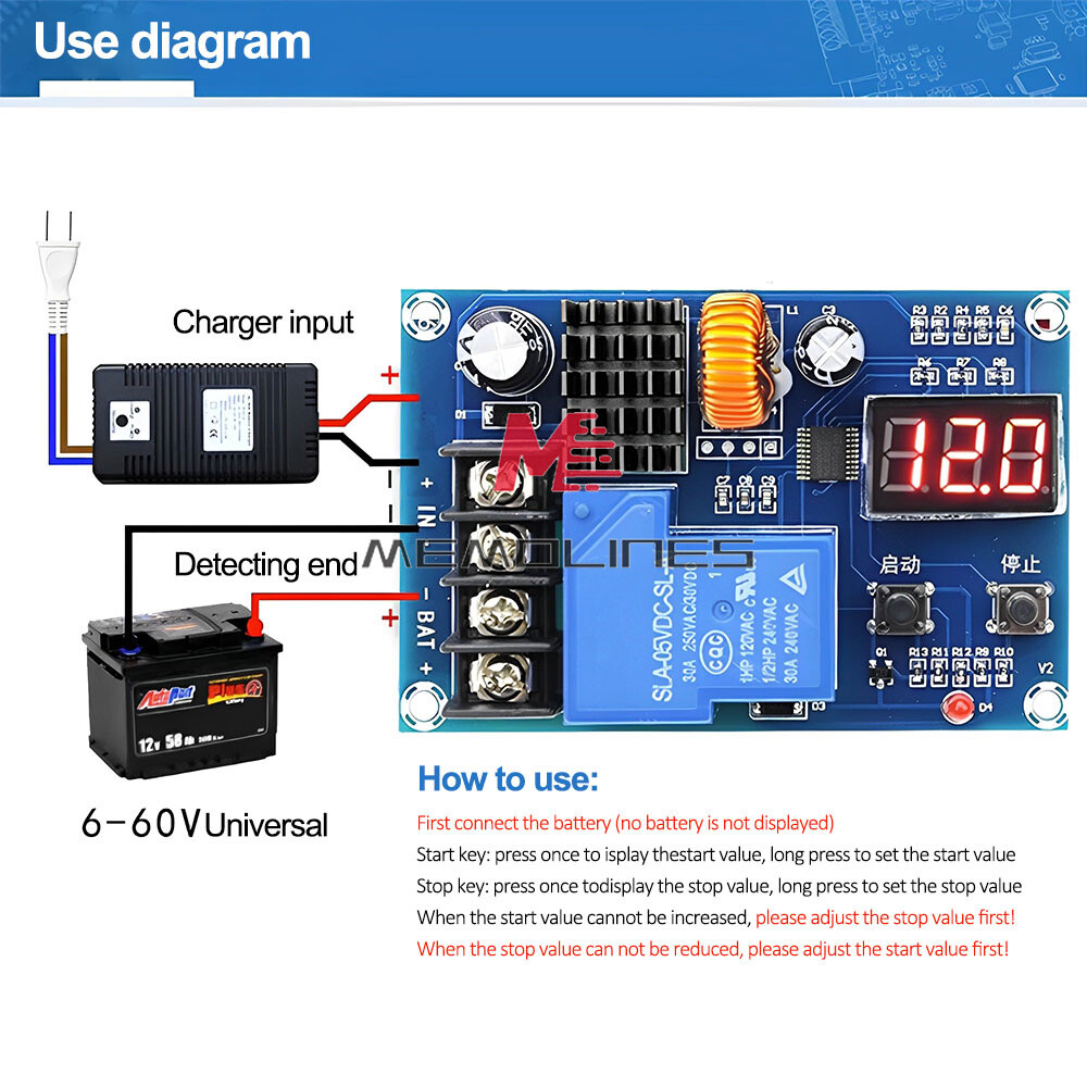 6-60V Battery Charge Control Module Digital Overcharge Protection Switch Module