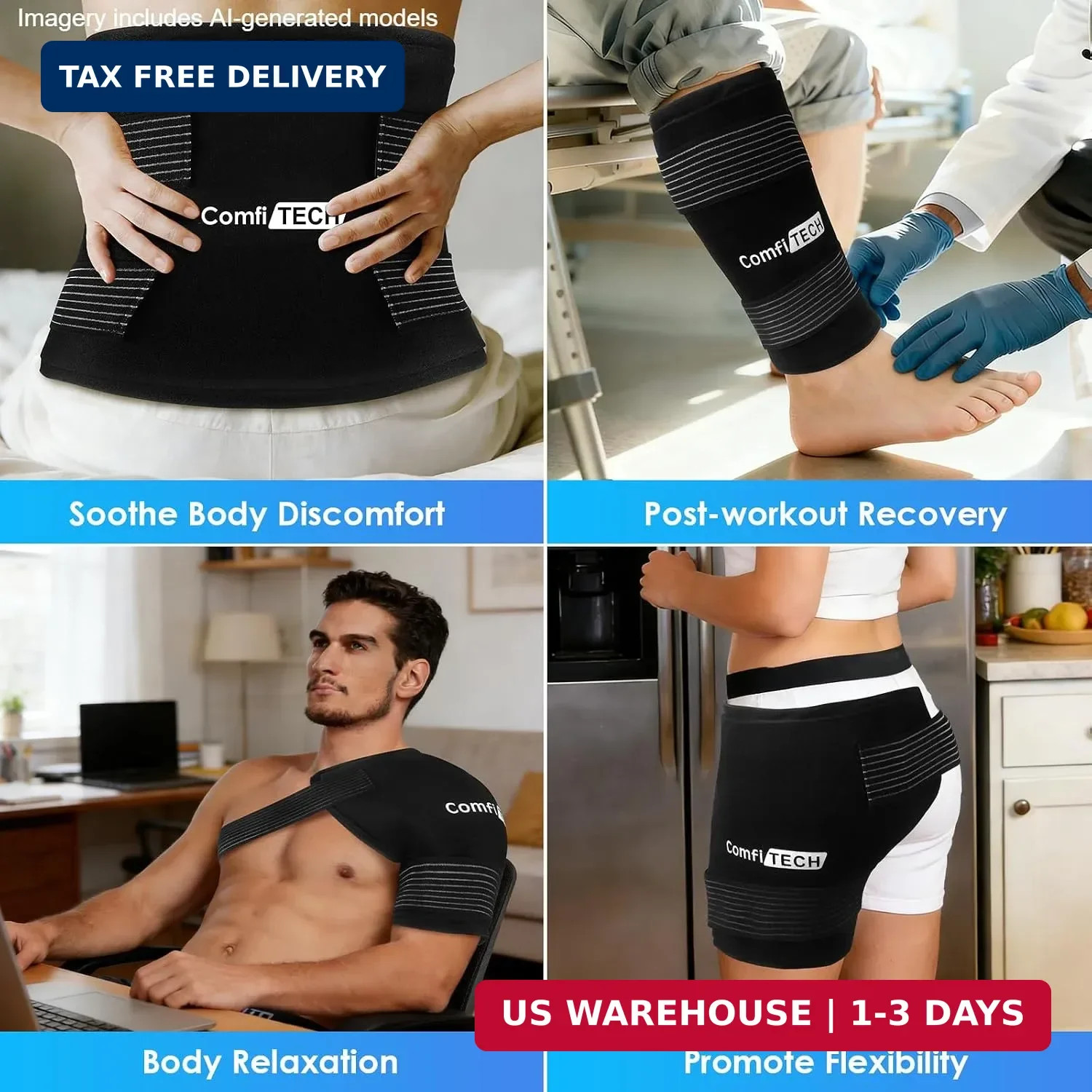 ComfiTECH Reusable Ice Pack, Soft Multipurpose Gel Cold Compress with 2 Adjustab