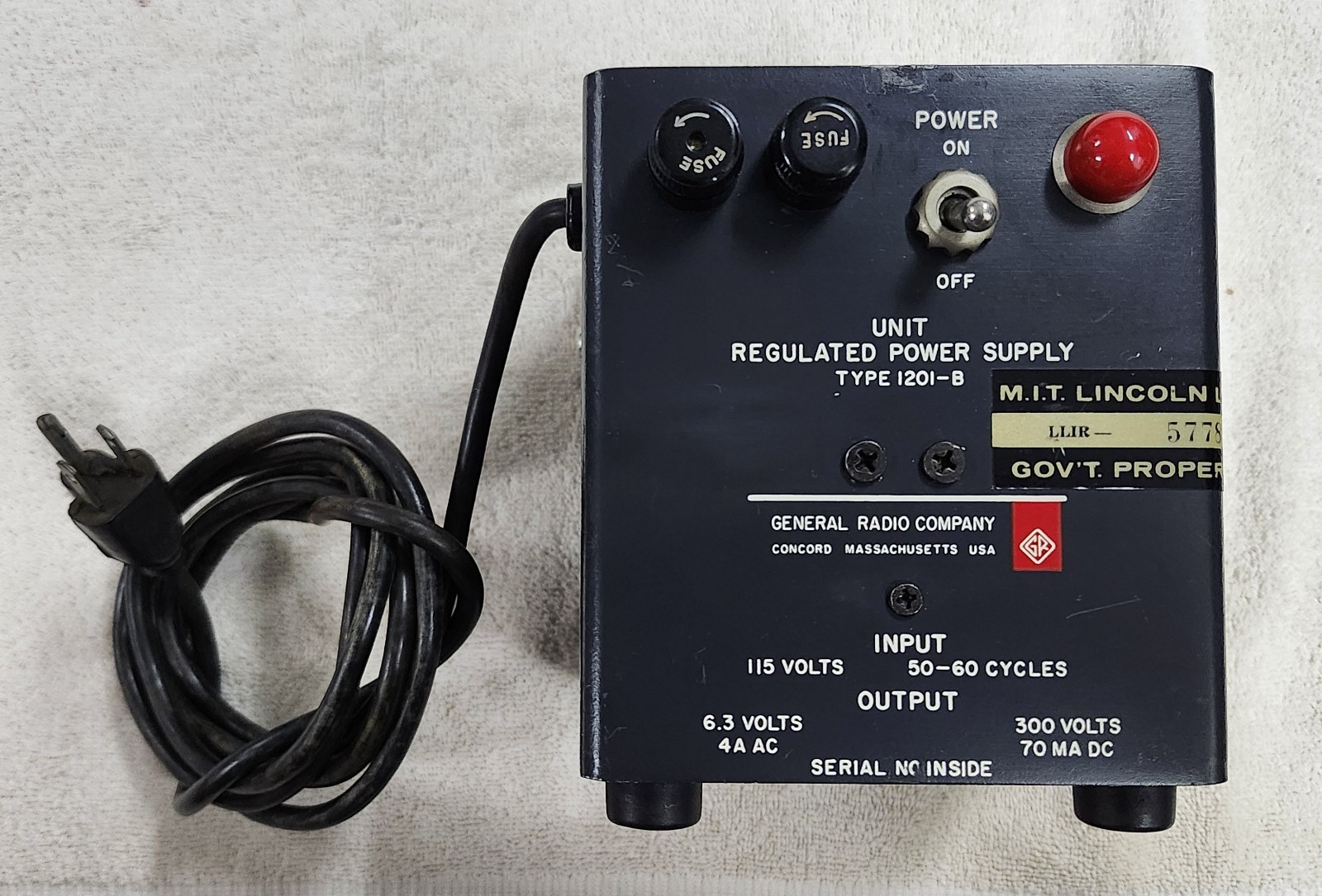 GR General Radio GenRad Type 1201-B Regulated Power Supply, Tested & Works Fine