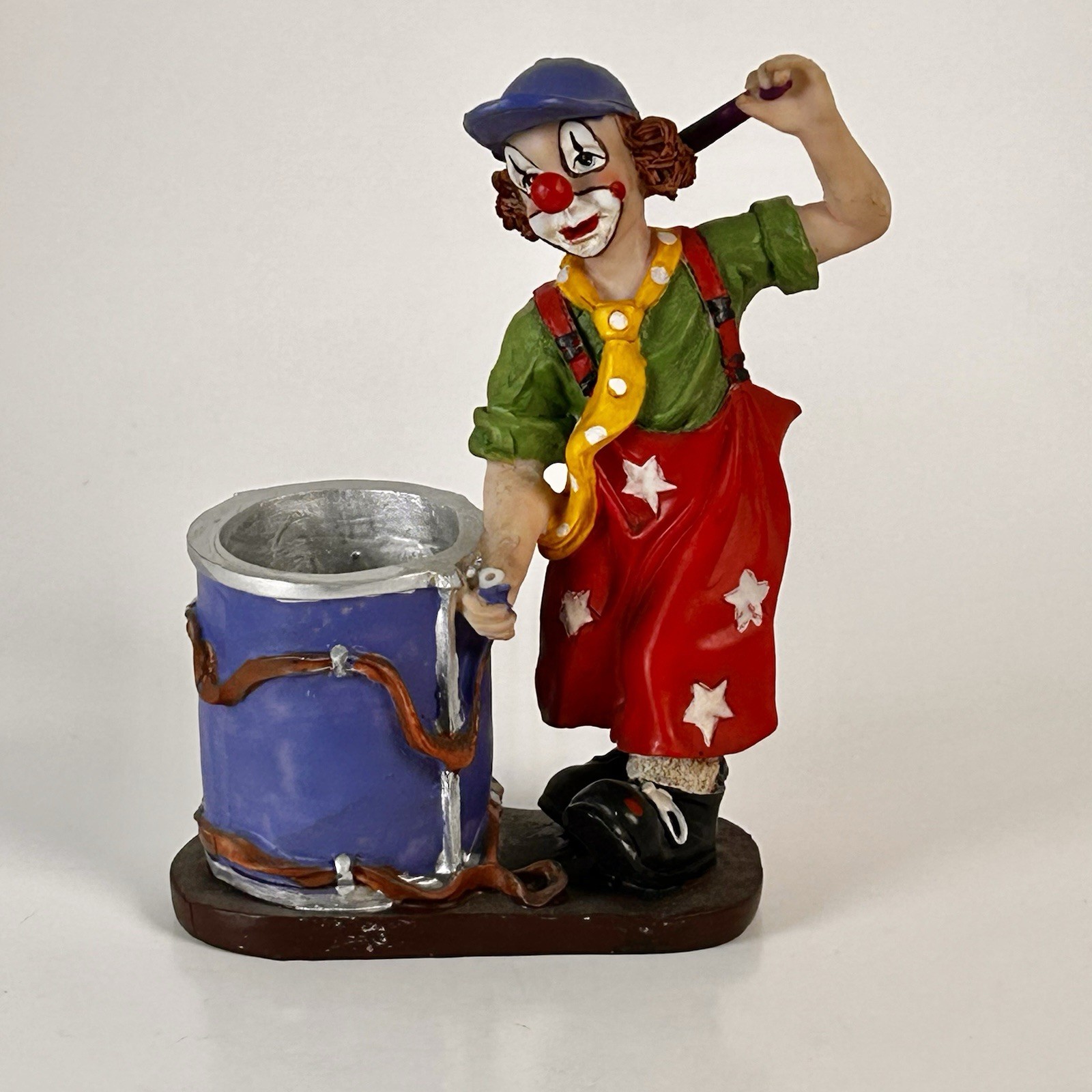 Vintage Clown Artist 6” Figurine Drum Pen Holder Resin