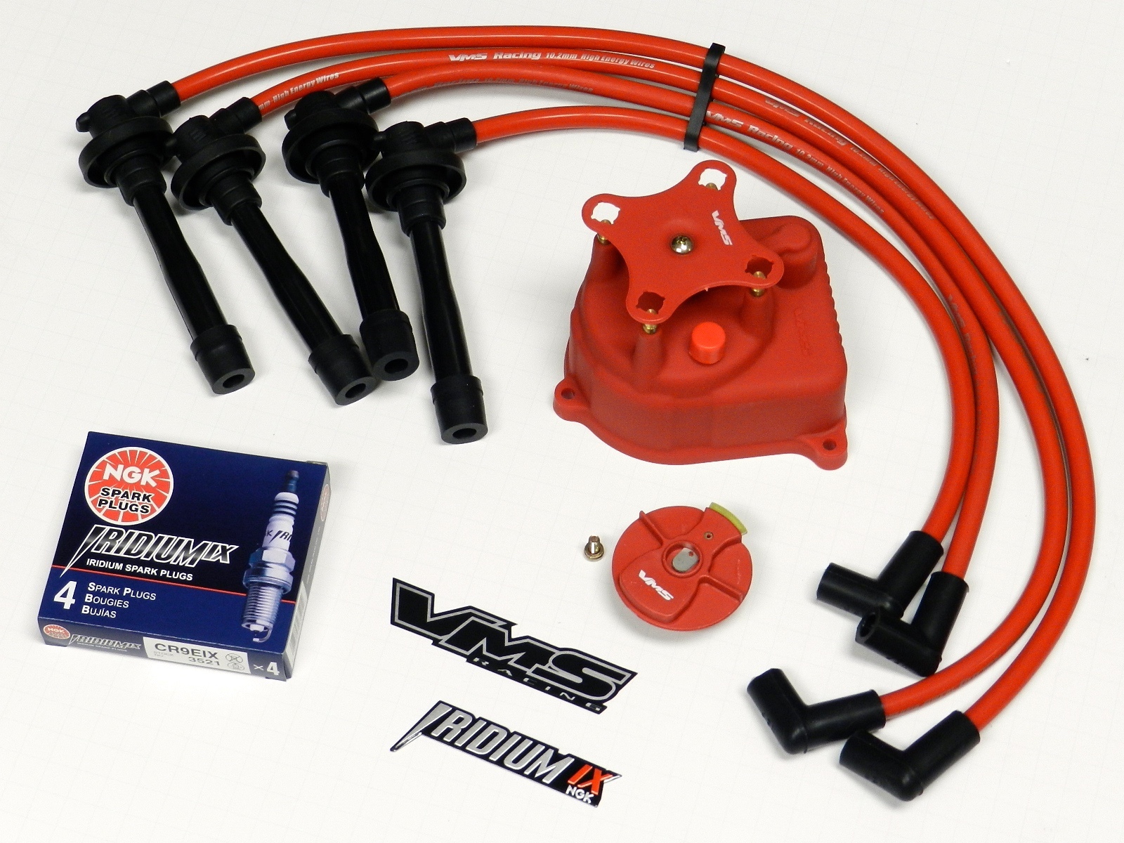 DISTRIBUTOR CAP ROTOR SPARK PLUG WIRE KIT FOR 96-00 HONDA CIVIC D16 EK RED C