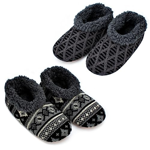 cosyone1997 2-Pair Men's Slipper Socks Fluffy 10-11 2-pair Knit Black & Grey