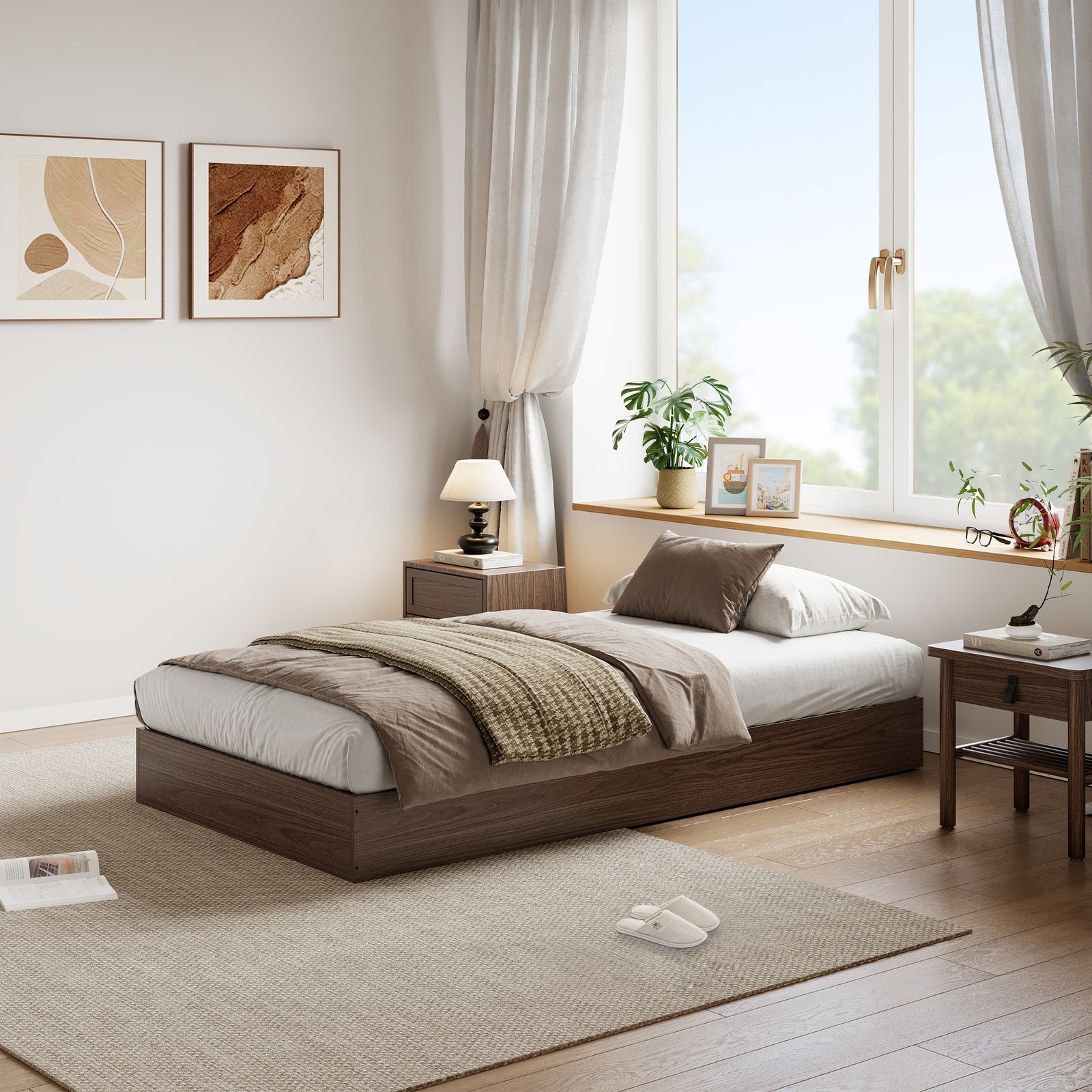 Multiple Sizes Modern Platform Bed Frame Wooden Bed Frame Without Headboard
