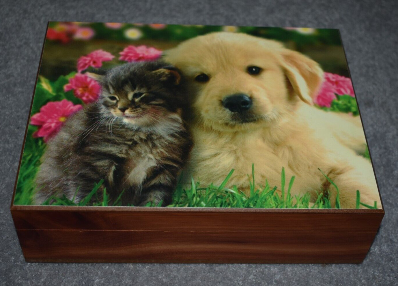 #4728 PUPPY LOVE KEEPSAKE JEWELRY WOOD CEDAR BOX 7" X 9.5"