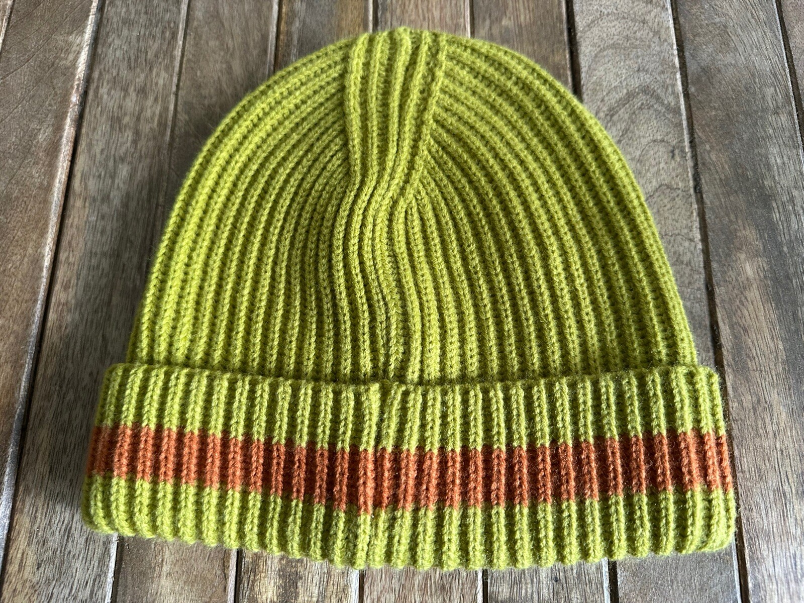 Chartreuse & Rust Fox & Rabbit Ribbed Knit Beanie Hat O/S Unisex