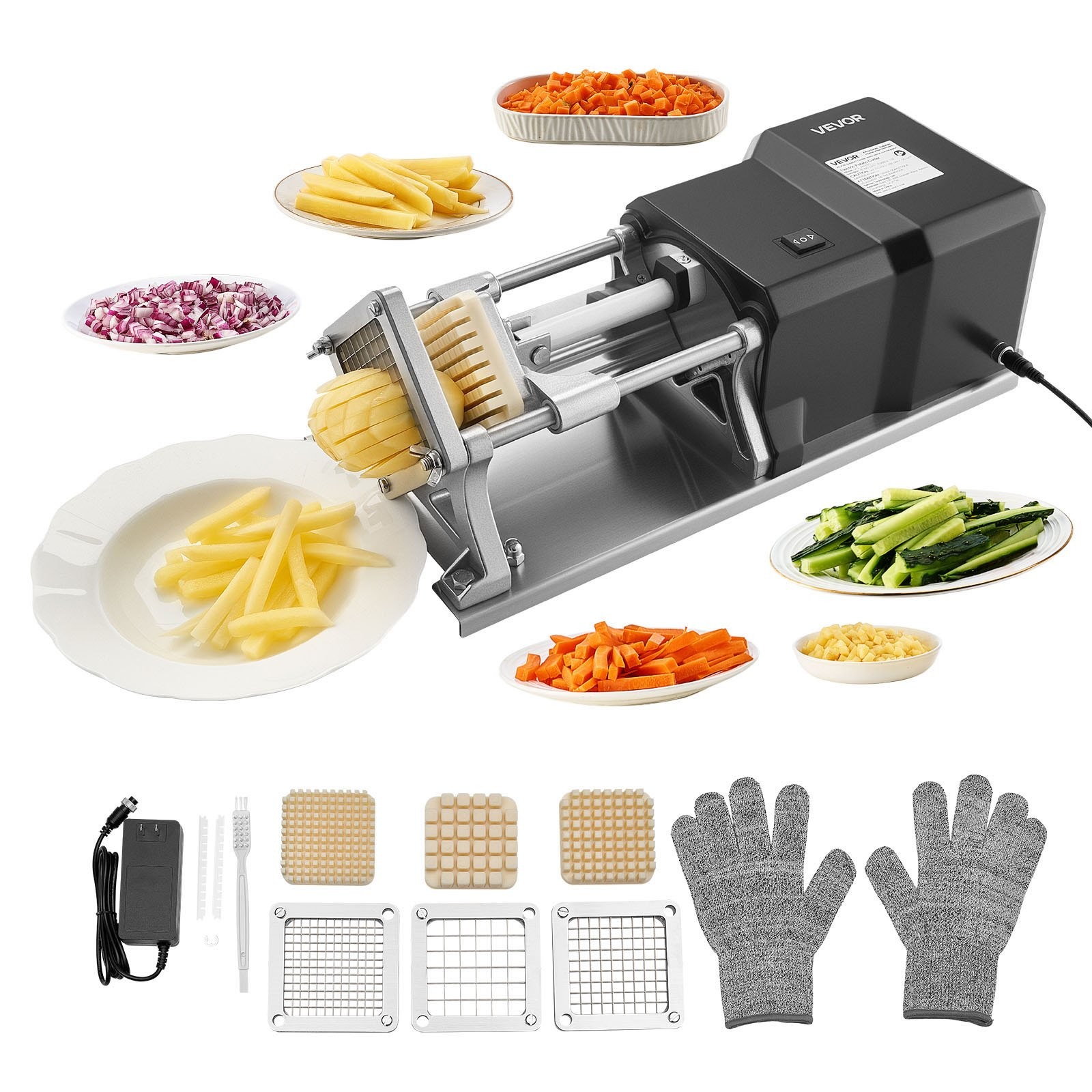Commercial French Fry Cutter, Stainless Steel Vegetable Fruit Chopper with 3 Rep