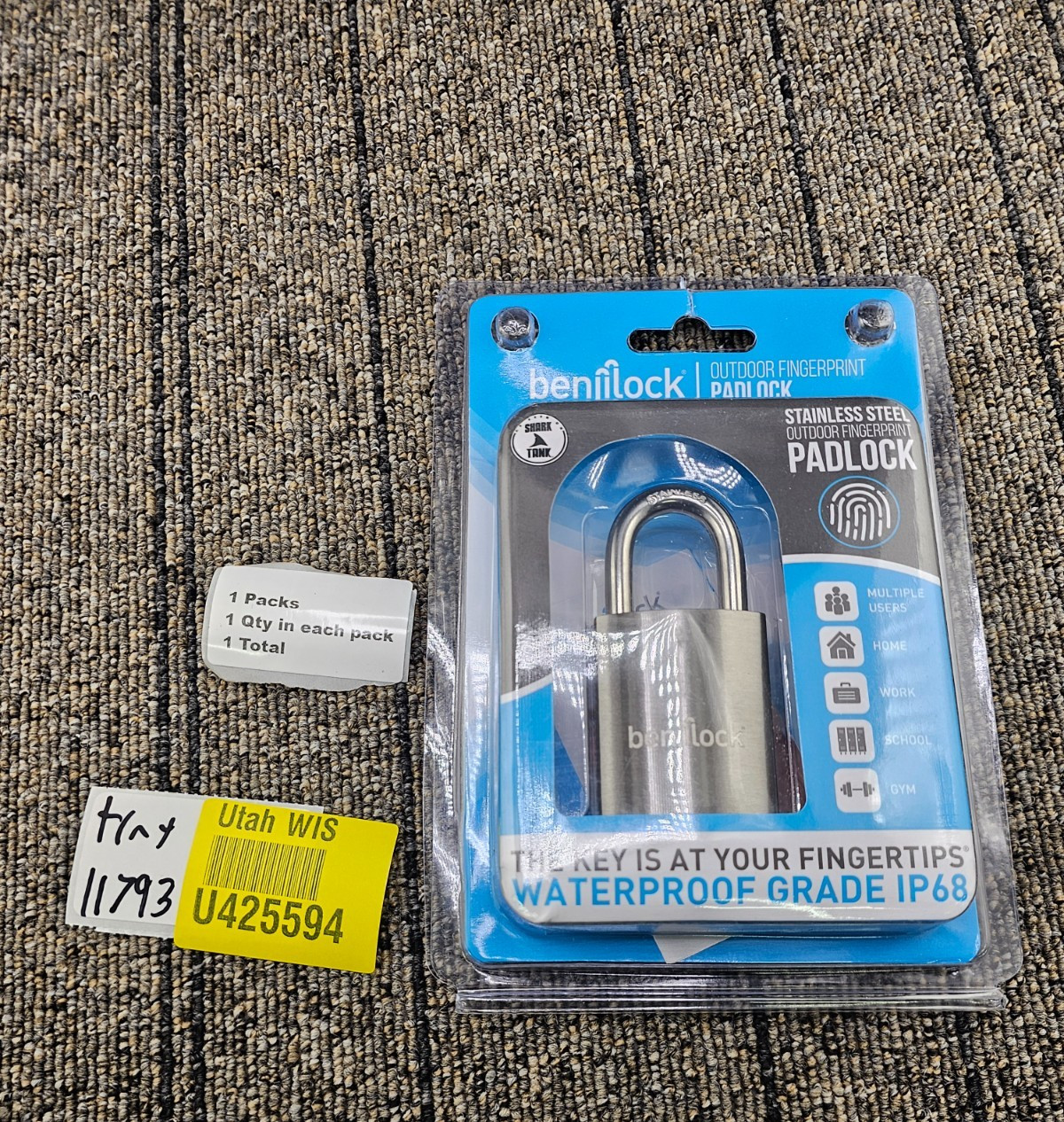 BenjiLock BJL207SS-40 Outdoor Fingerprint Padlock- Satin Nickel - 40mm Blue