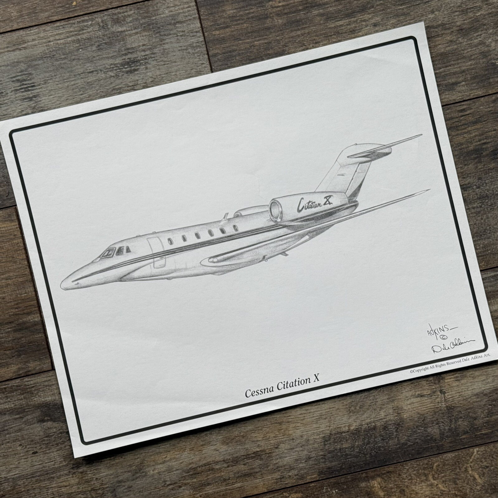 Cessna Citation X Airplane Dale Adkins Pencil Art 11x14