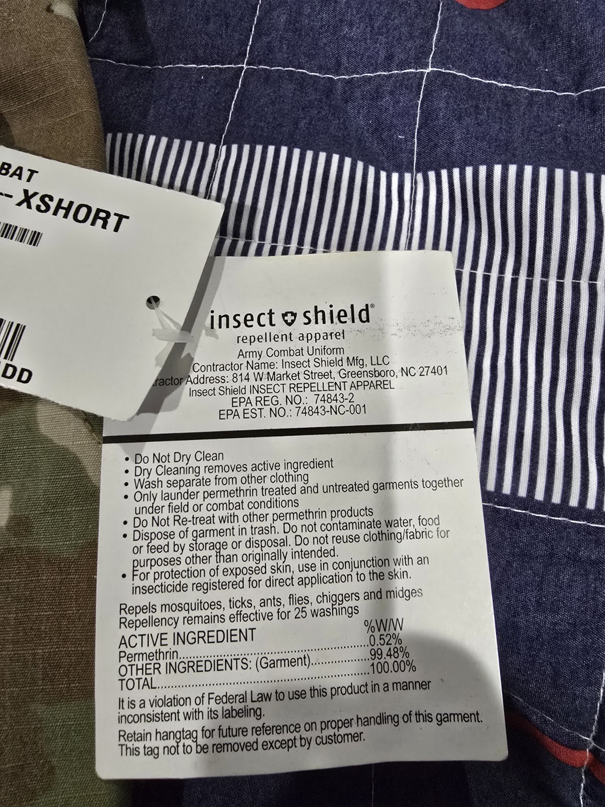 US Army Combat Uniform ACU Trousers SZ Small X-short Insect Shield