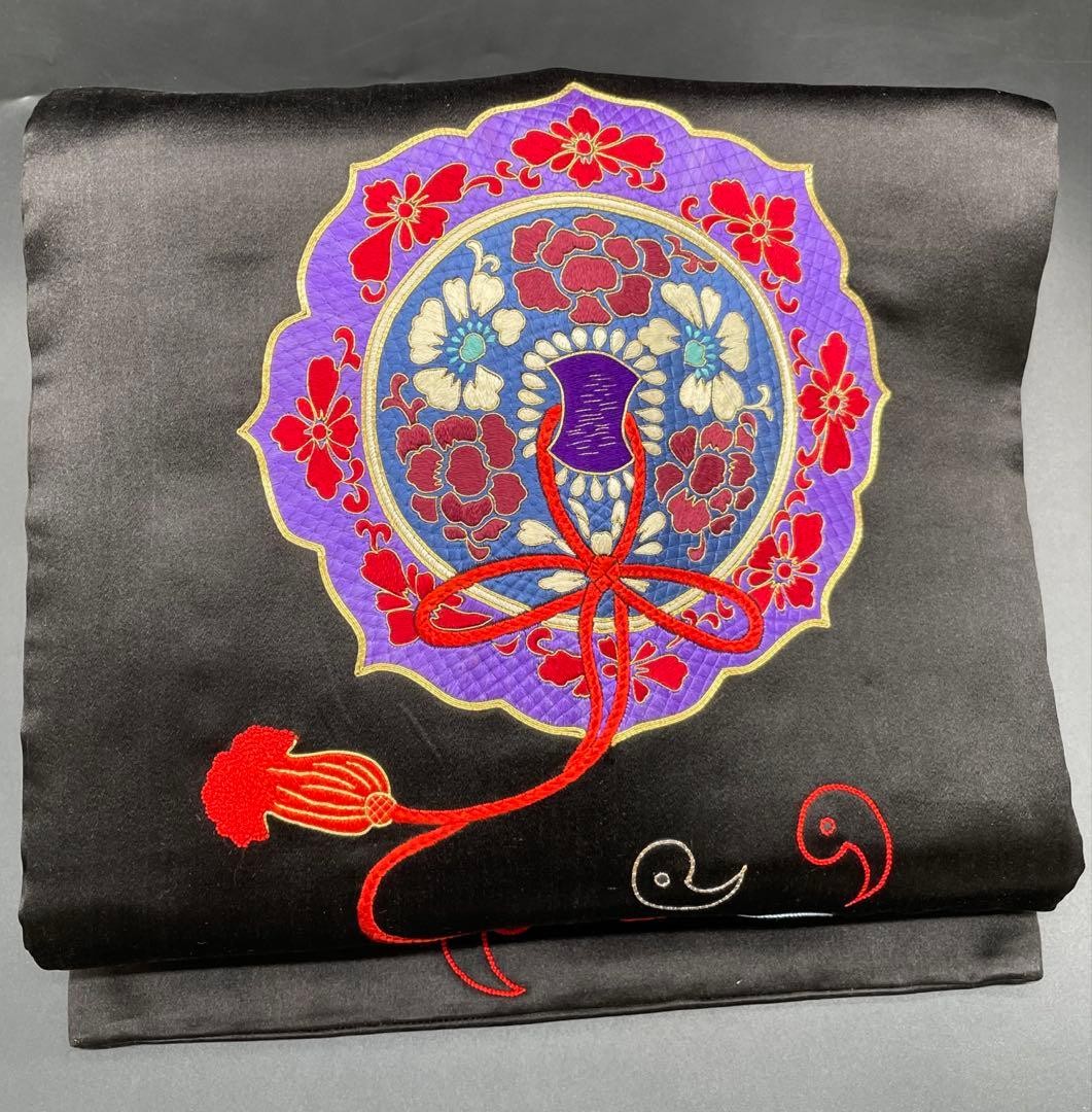 Vintage Silk Nagoya Obi Black Floral Taisho Romance Japanese Antique Belt