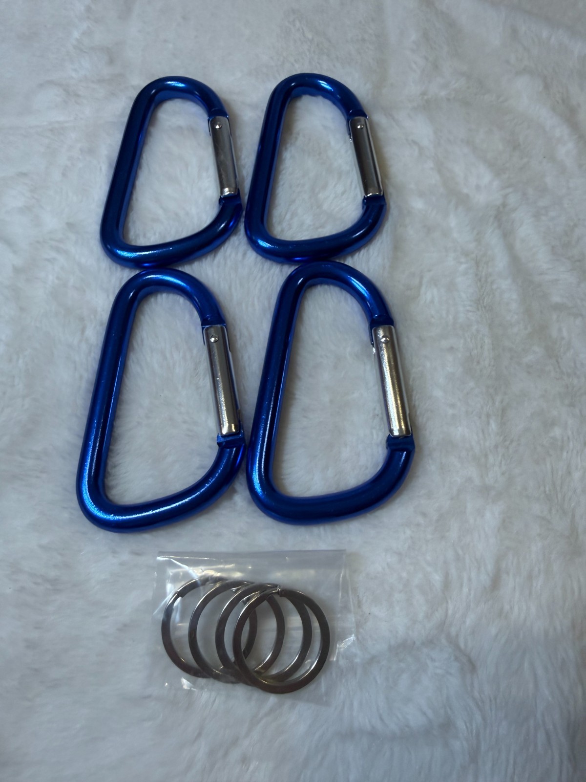 Lot of 4 Blue Aluminum Carabiners 3" D-Ring Keychains with Split Rings