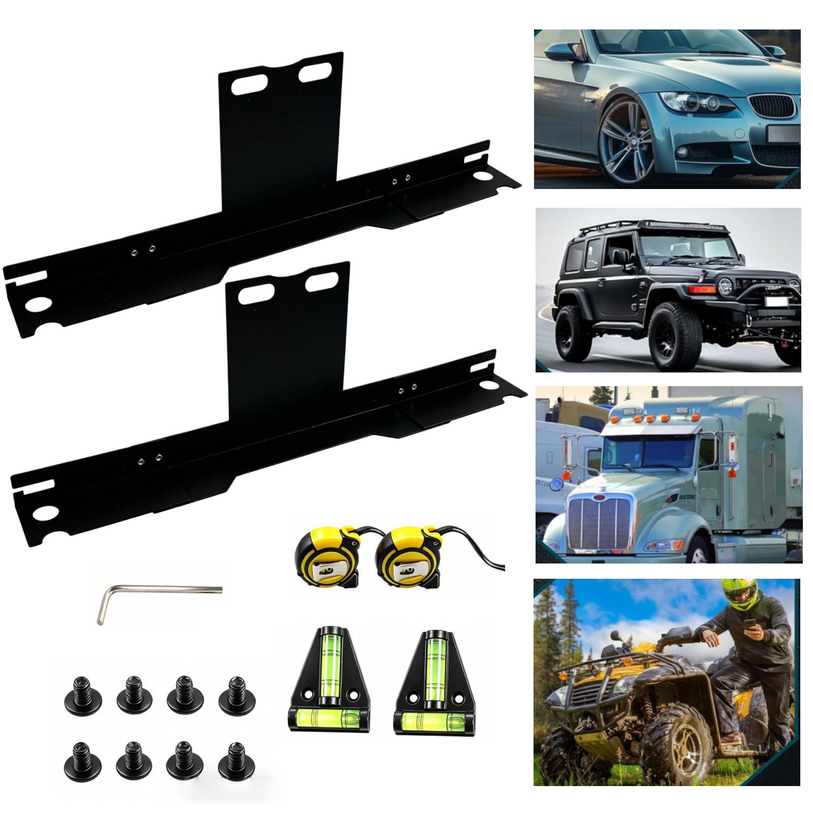 Wheel Alignment Plates Kit Built-In Level Heavy Duty Steel Alignment Tool Black
