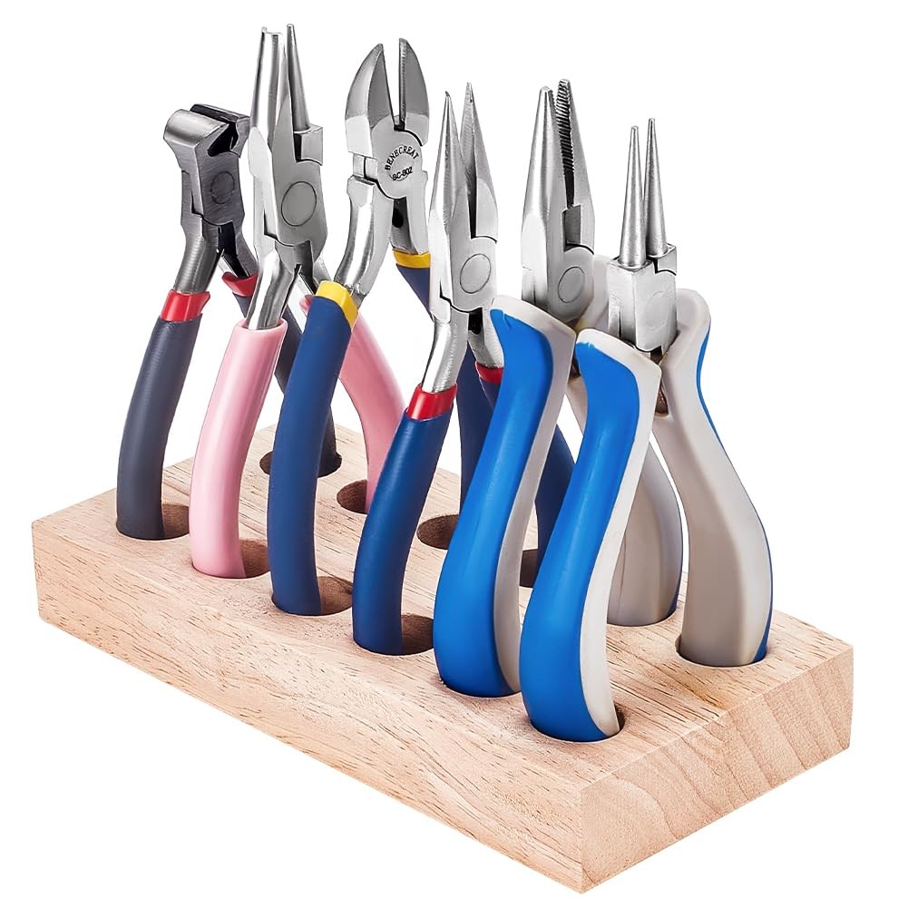 Wood Rectangular Pliers 12-Hole Storage Plate 6.2x3x0.9Inch Wooden Plier Orga...