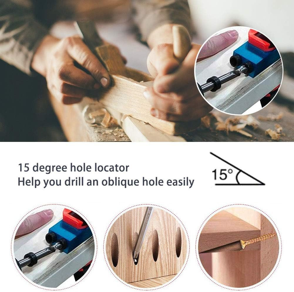 14Pcs Pocket Hole Jig Kit, 15 Degree Woodworking Inclined Hole Jig with 6/8/10Mm