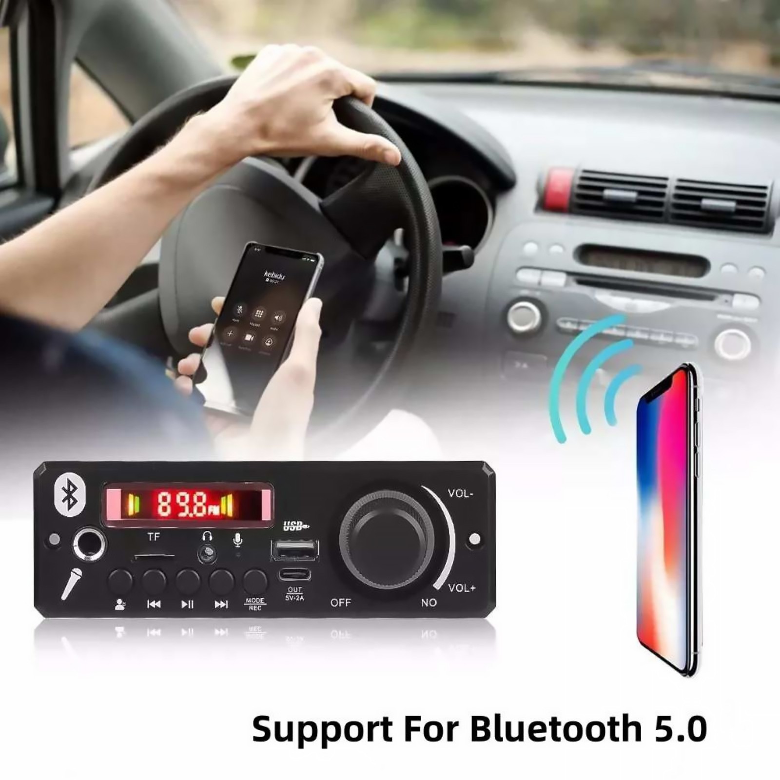 160W Amplifier Bluetooth 5.0 DC12V MP3 Decoder Board FM Audio Microphone Player