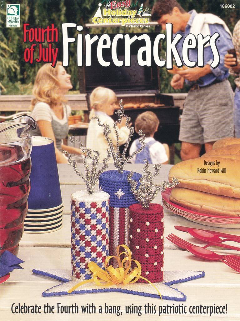 NEW FORTH OF JULY FIRECRACKERS 5 GREAT PLASTIC CANVAS DESIGNS