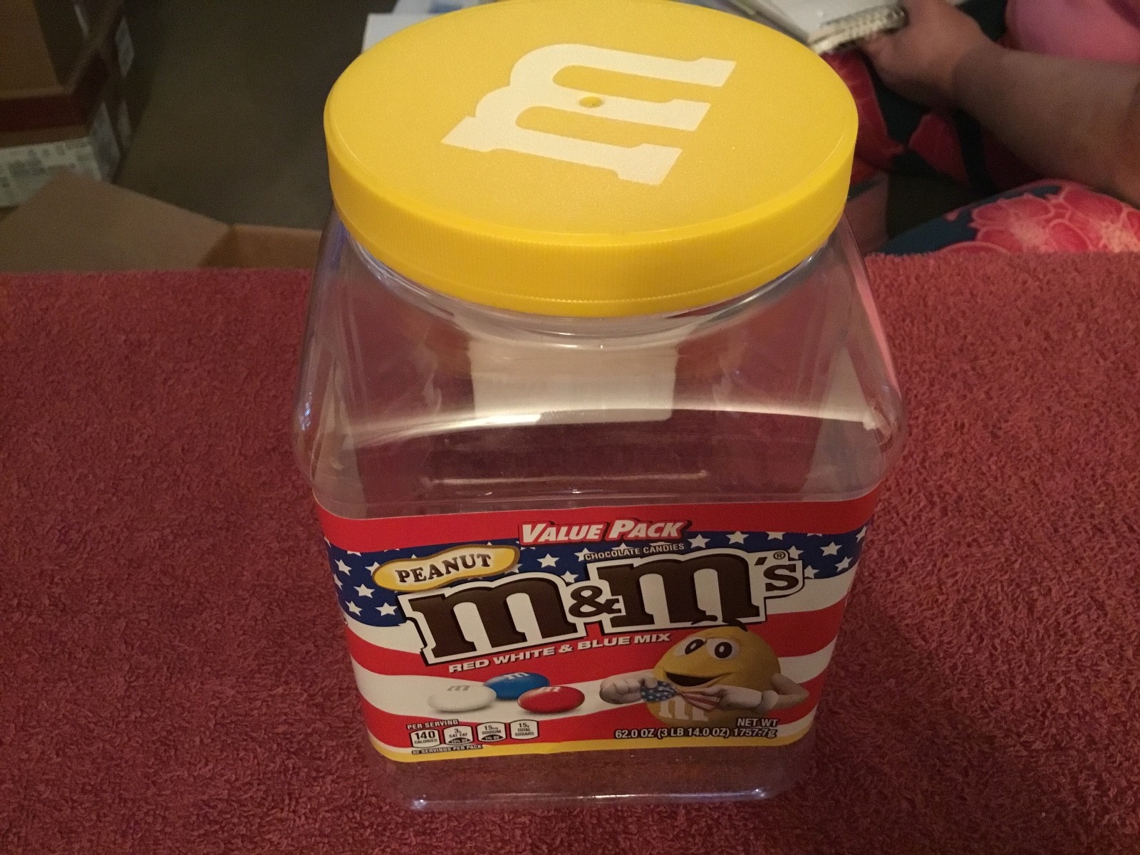 M & M Plastic Container w/yellow lid