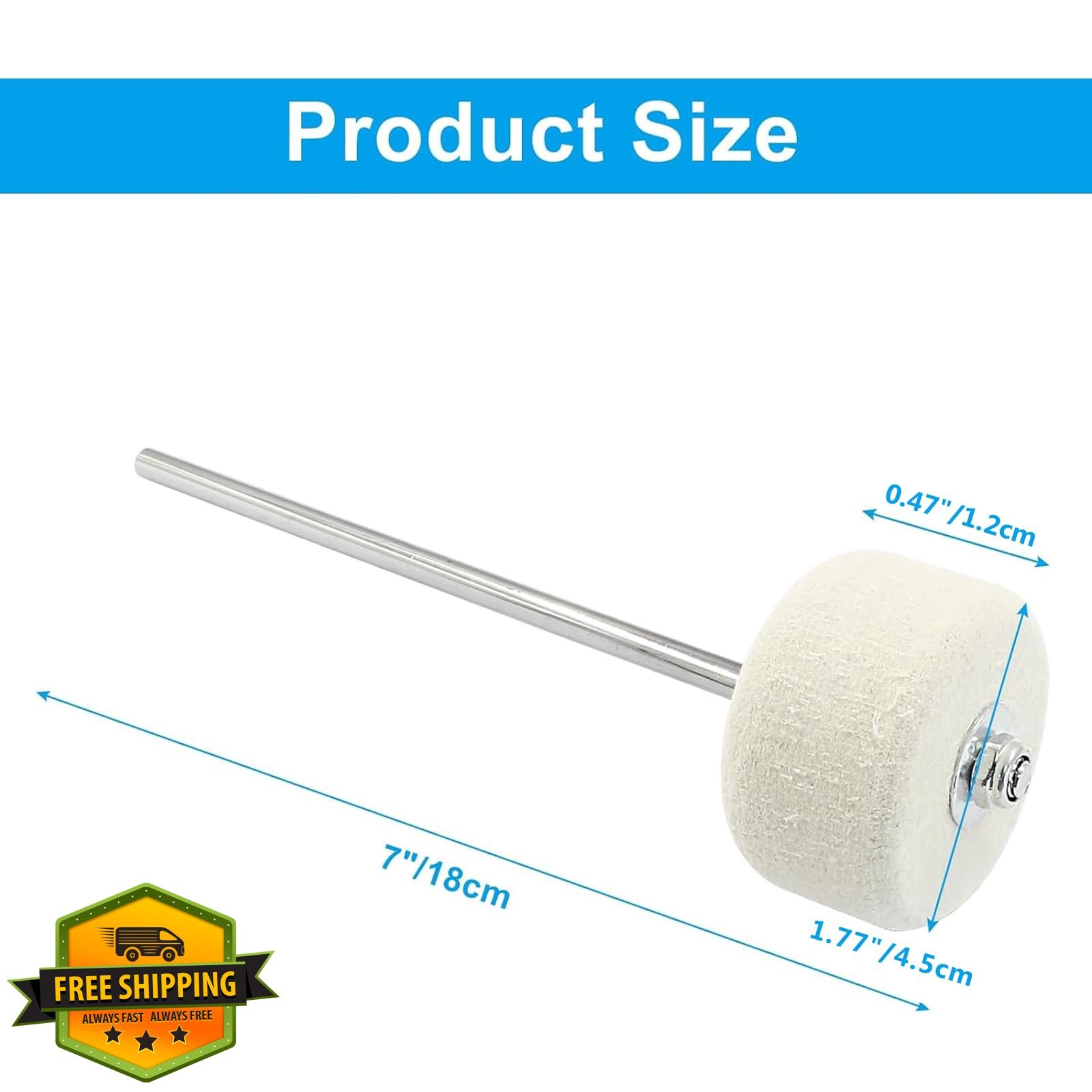 Waziaqoc 2 Felt Bass Drum Beater Kick Pedal Beater Stainless Steel