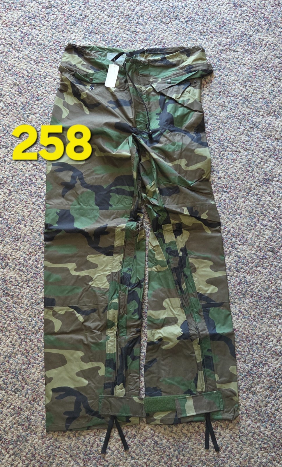 US Military Woodland Camo Trousers, Improved Rain pant size small; 33" inseam