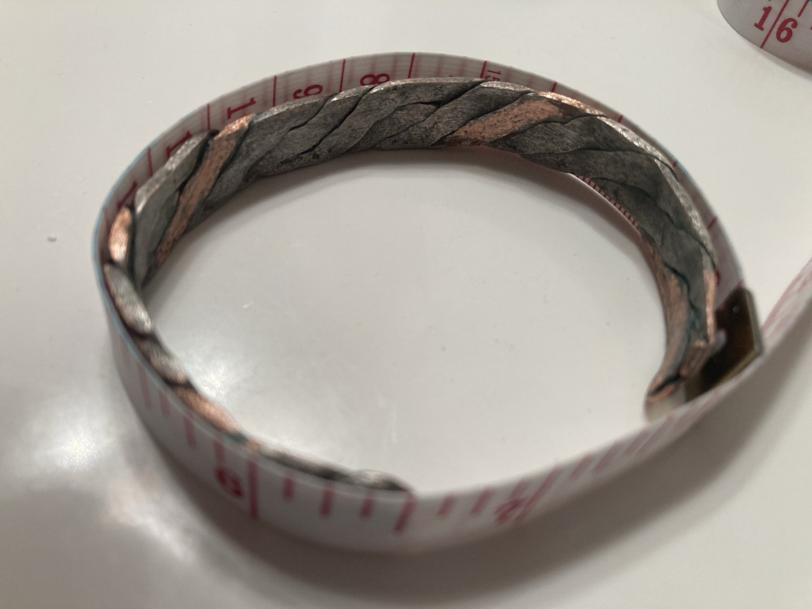 Handcrafted Copper Bangle Bracelet Asymmetrical Men 6 1/2 inch