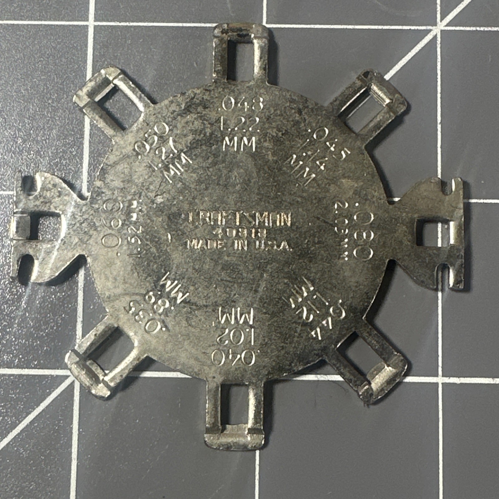 Vintage SEARS Craftsman 40818 6-gap Spark Plug Gauge Standard Metric USA