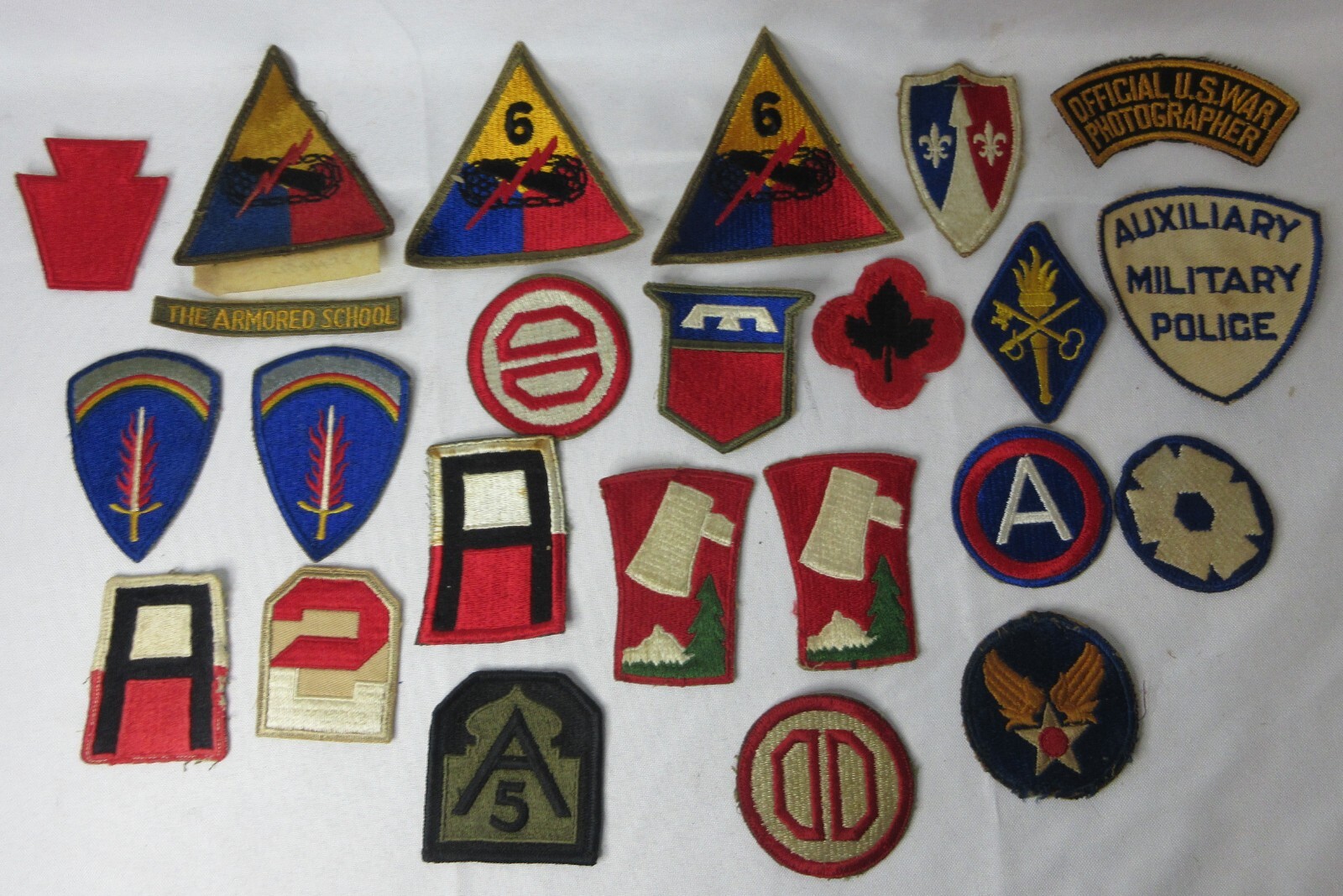 World War II WWII Patches Mixed US Army Military Lot of 57 Plus 2 Brass Pins