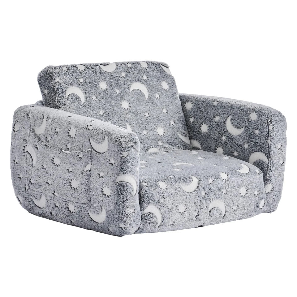 Uimoso 2-in-1 Kids Sofa Convertible Couch Armrests Toddler Bed Glow in the Dark