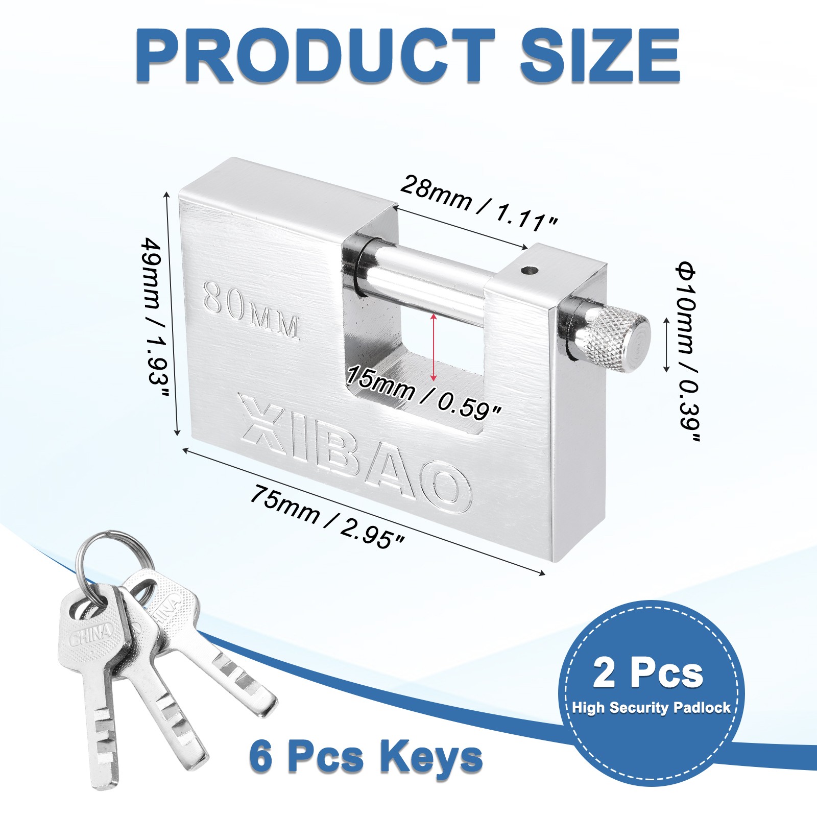 2Pcs Shipping Container Lock with 3 Keys High Security Padlock (2-15/16 Inch)