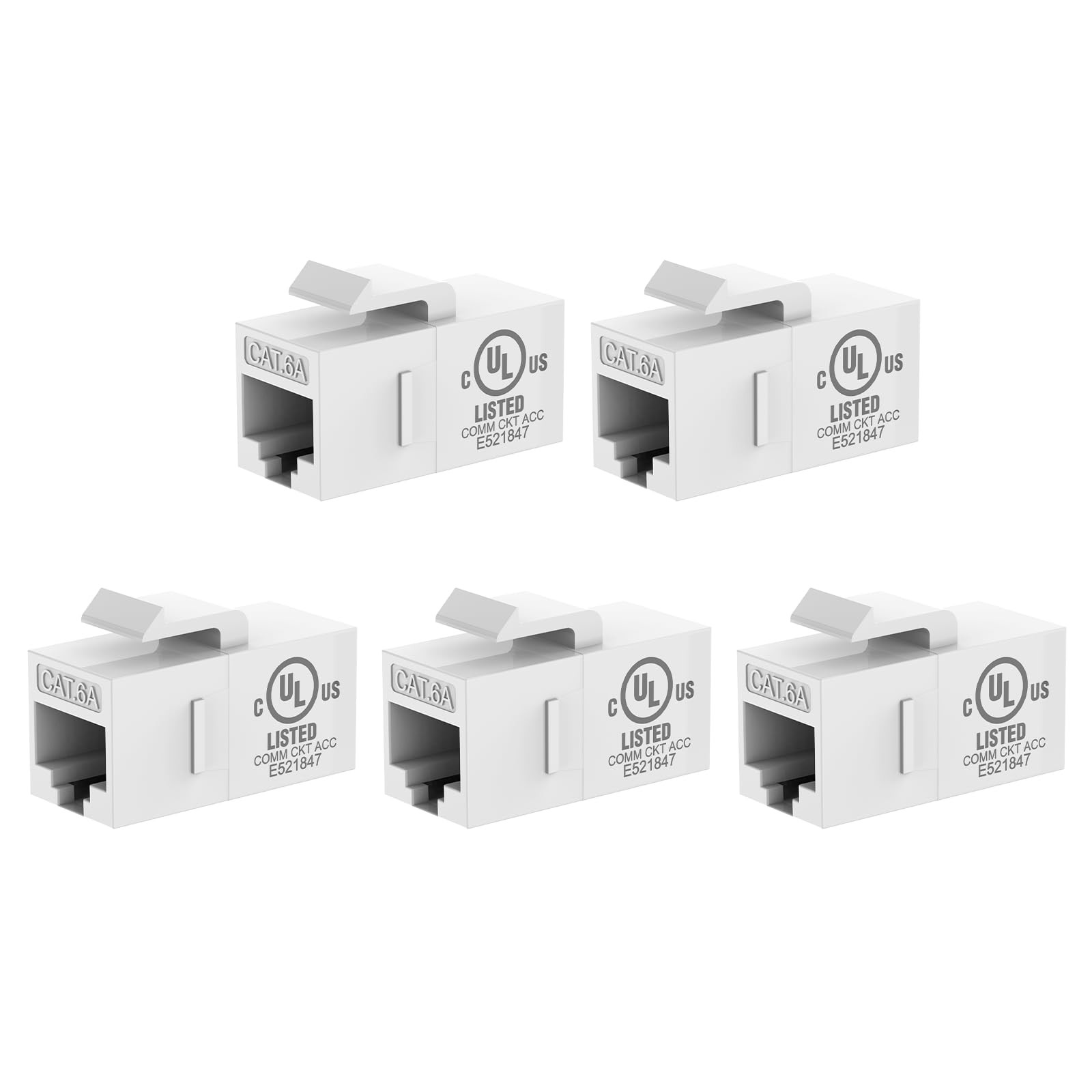 CAT6A Keystone Coupler (UL Listed, 5-Pack White), UTP RJ45 Female-to-Female E...