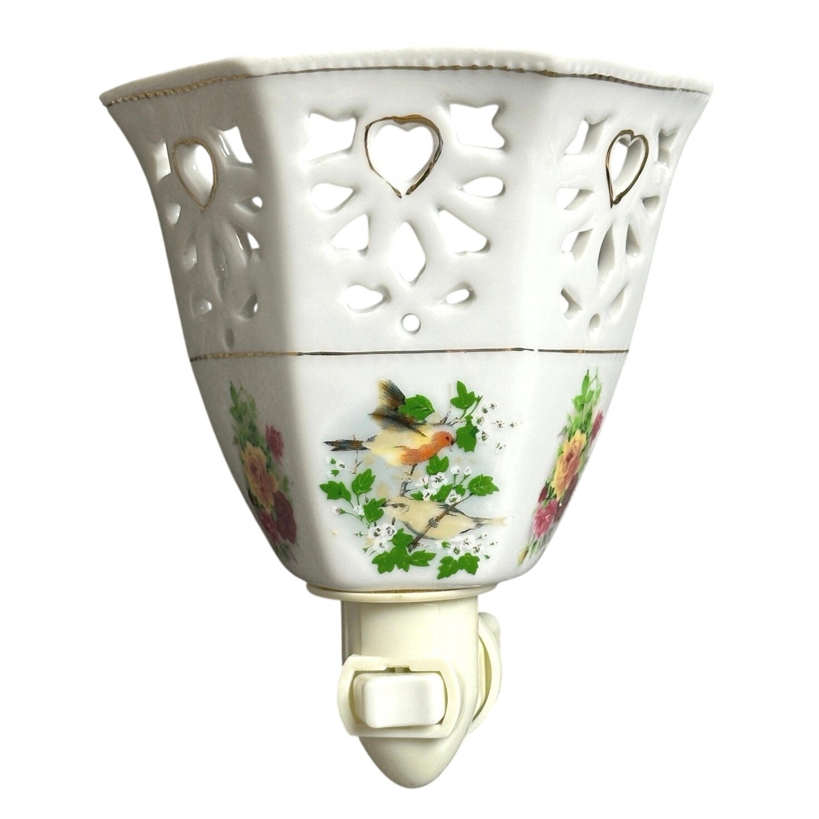 Victorian style night light porcelain birds floral pierced TESTED Formalities 6”