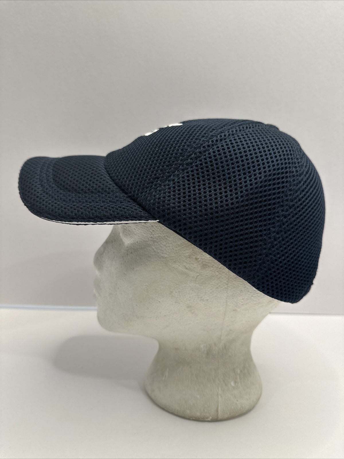White Symbol on Navy Black Heavy Knit Mesh Hat Cap White Bill Edge Hook Loop