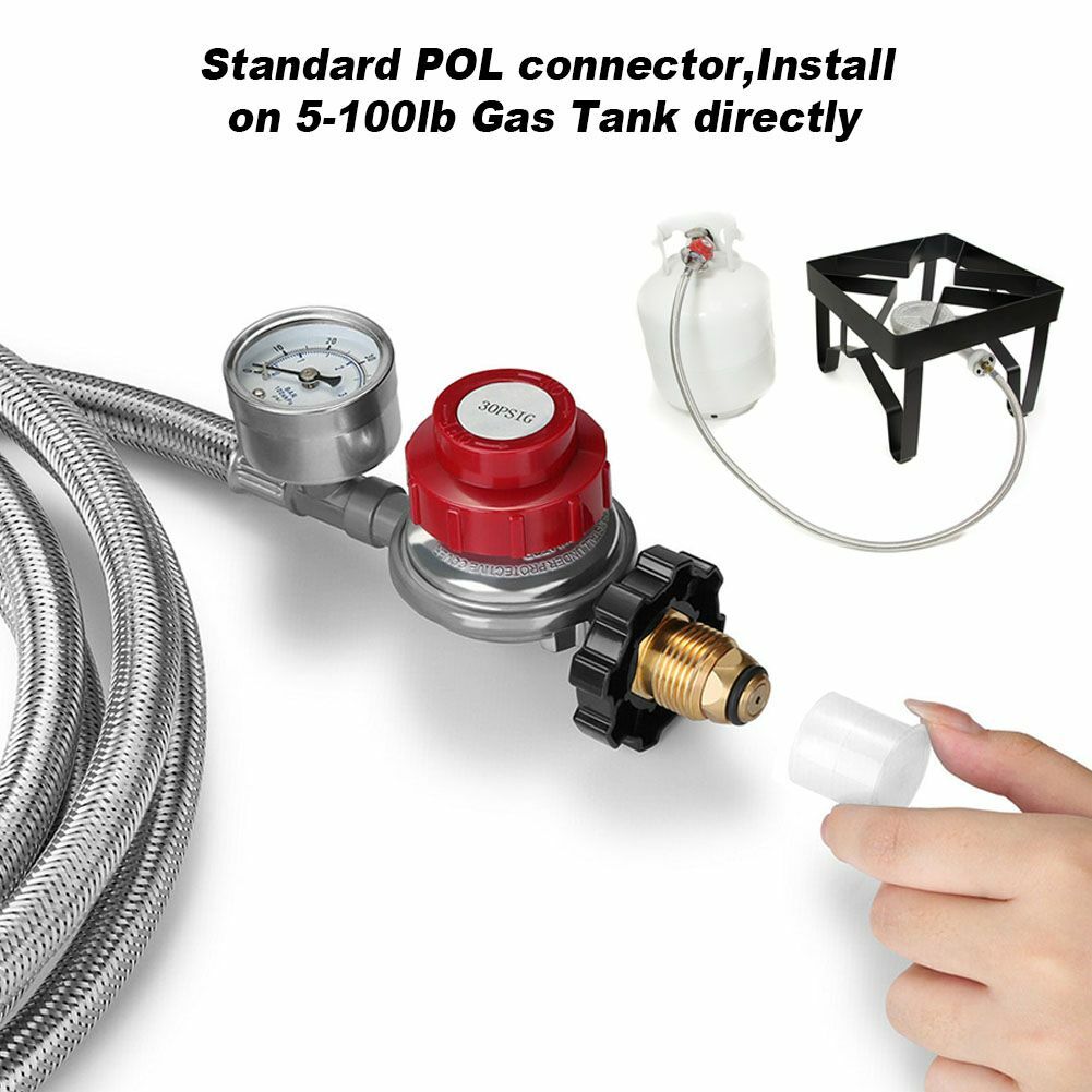 12 ft High Pressure Adjustable Propane Gas Regulator with Braided Hose Indicator