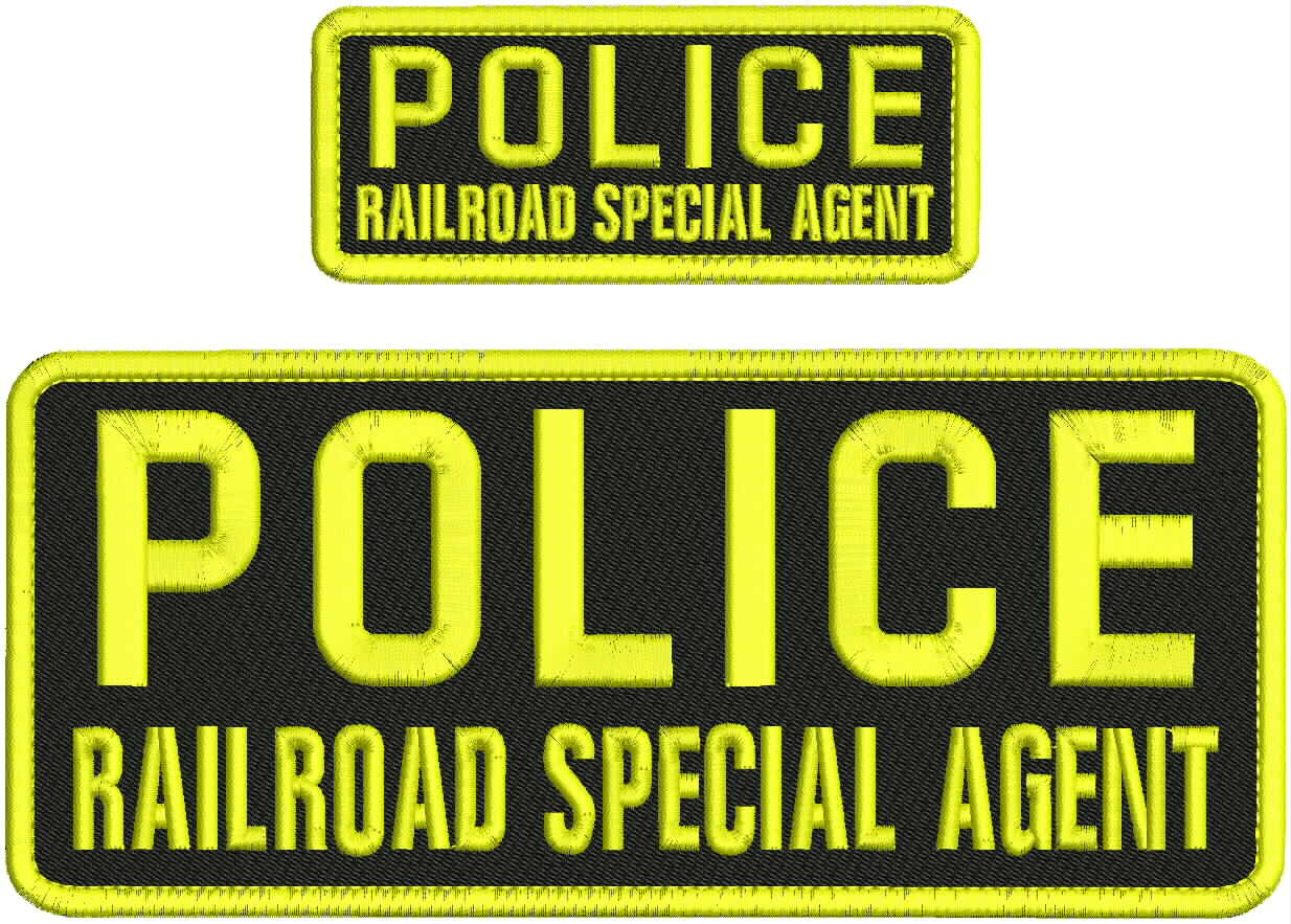 POLICE RAILROAD S A EMBROIDERY PATCH 4X10 AND 2X5 HOOK ON BACK YELLOW ON BLACK