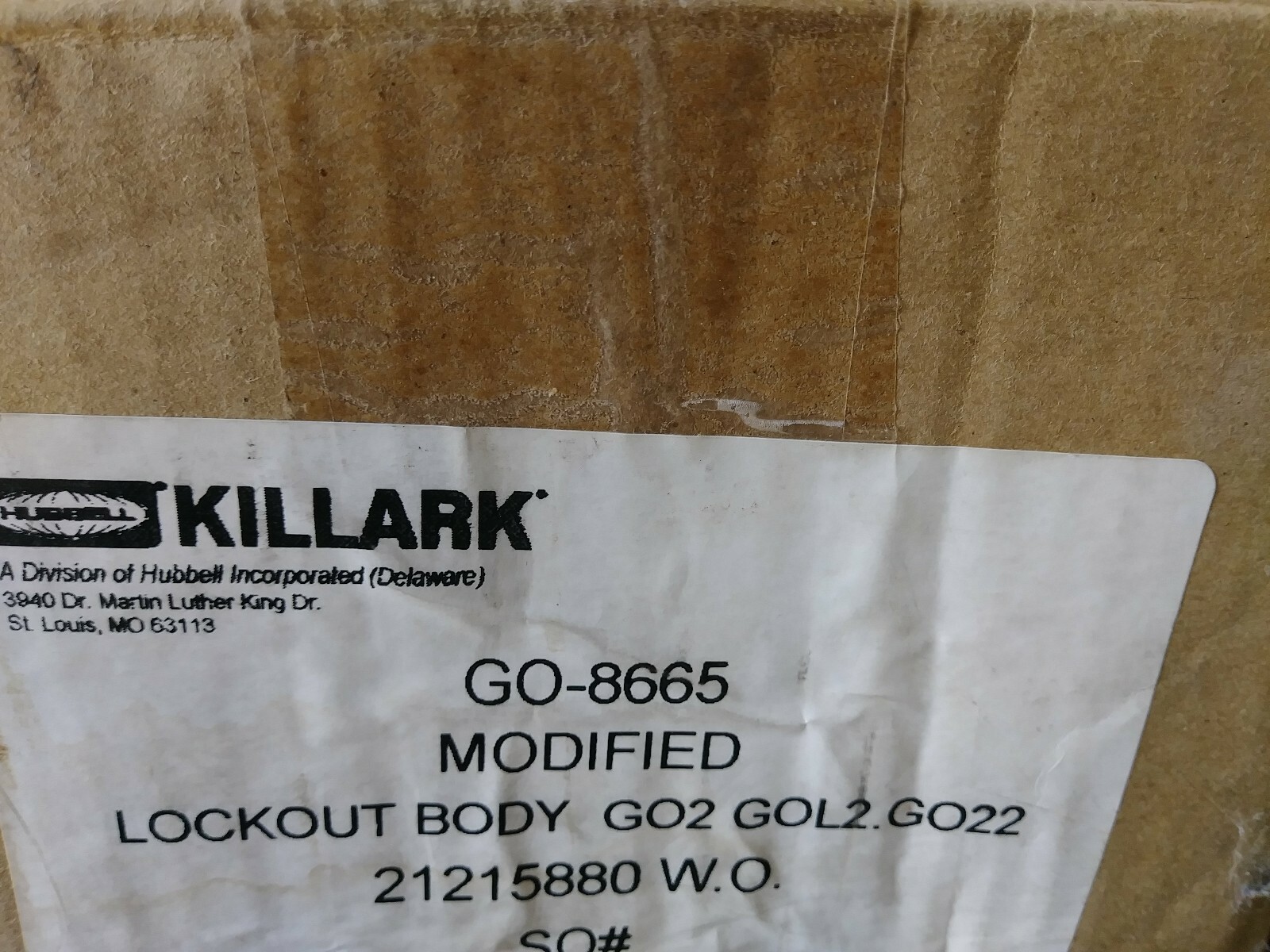 HUBBELL KILLARK GO-8665 LOCKOUT BODY GO2 GOL2.GO22 NEW IN PACKAGE