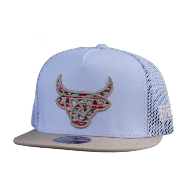 Lost Calf 3D Logo White Aztec Print - Hats Cap - Mixteca Flat