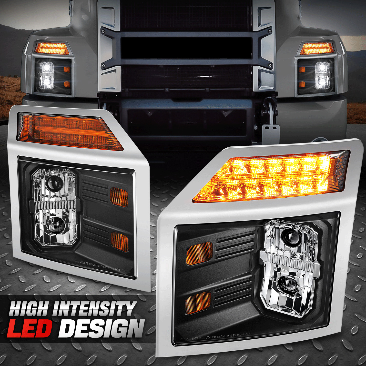 For 2018-2025 Mack Anthem LED Projector Headlight Lamps Trucks Left+Right Black