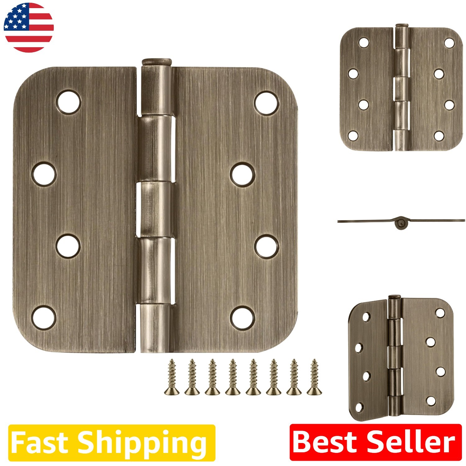 Durable 4-Inch Door Hinges 12 Count Antique Brass Water-Resistant Steel