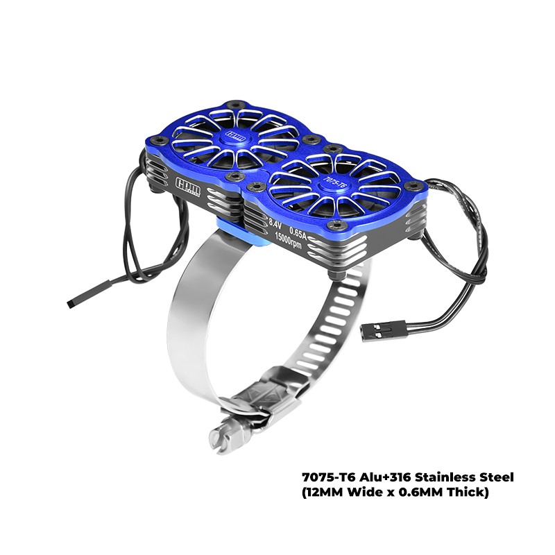 GPM Aluminum Dual 40x40mm RC Cooling Fan Adjustable Blue for 56-70 Series Motor
