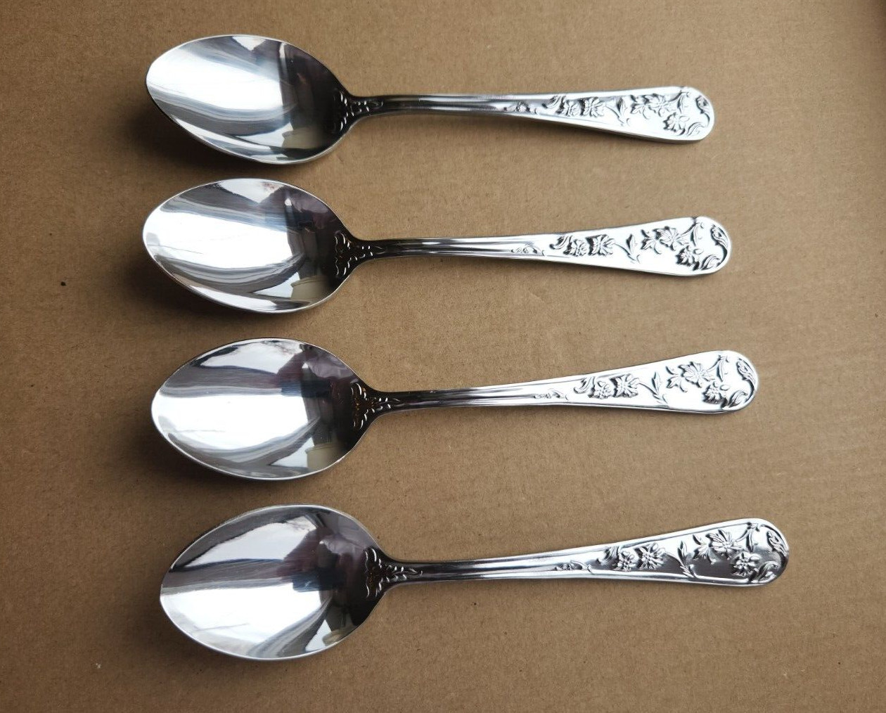 (4) Four Stainless Reed & Barton QUEEN'S GARDEN Teaspoons 6 1/4" EXCELLENT