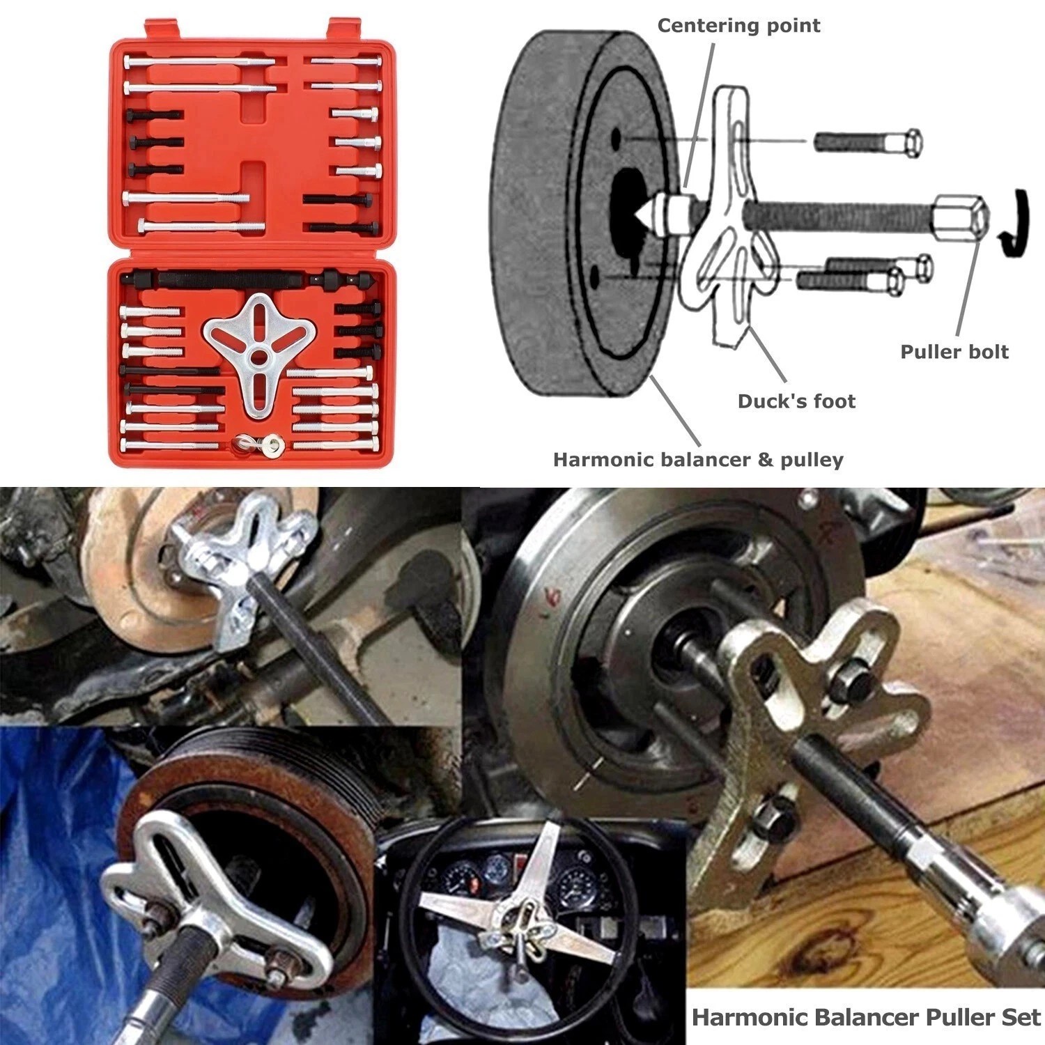 46pc Harmonic Balancer Puller Set - Steering Wheel & Gear Pulley Removal Kit