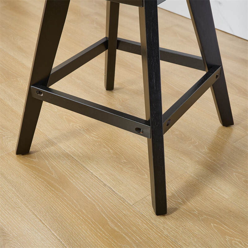 Set of 2 Swivel Velvet Barstools w/Button Tufted Decoration & Wooden Legs Black