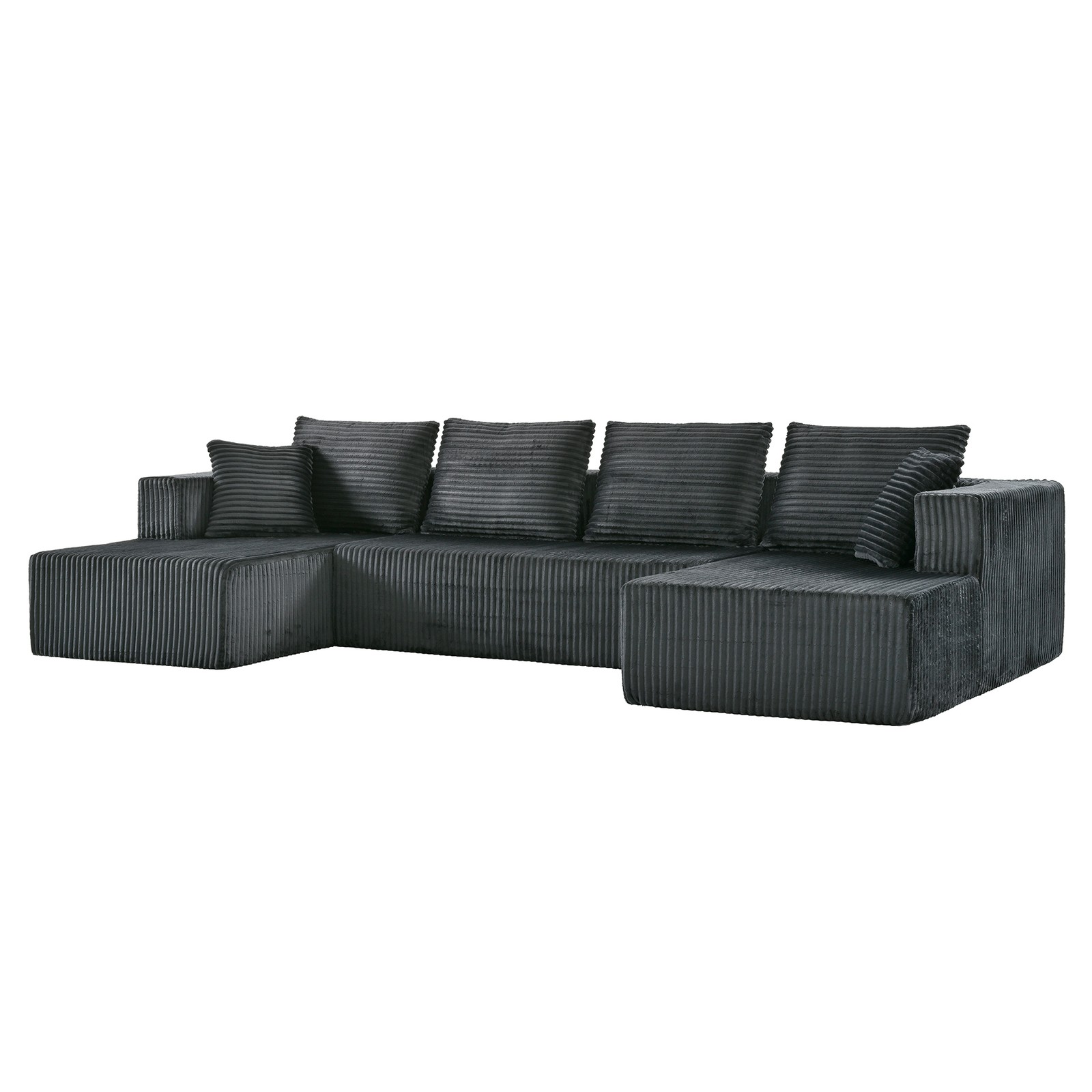 U-Shaped Modular Sectional Sofa, Gray Corduroy, Double Chaise, Deep Seat