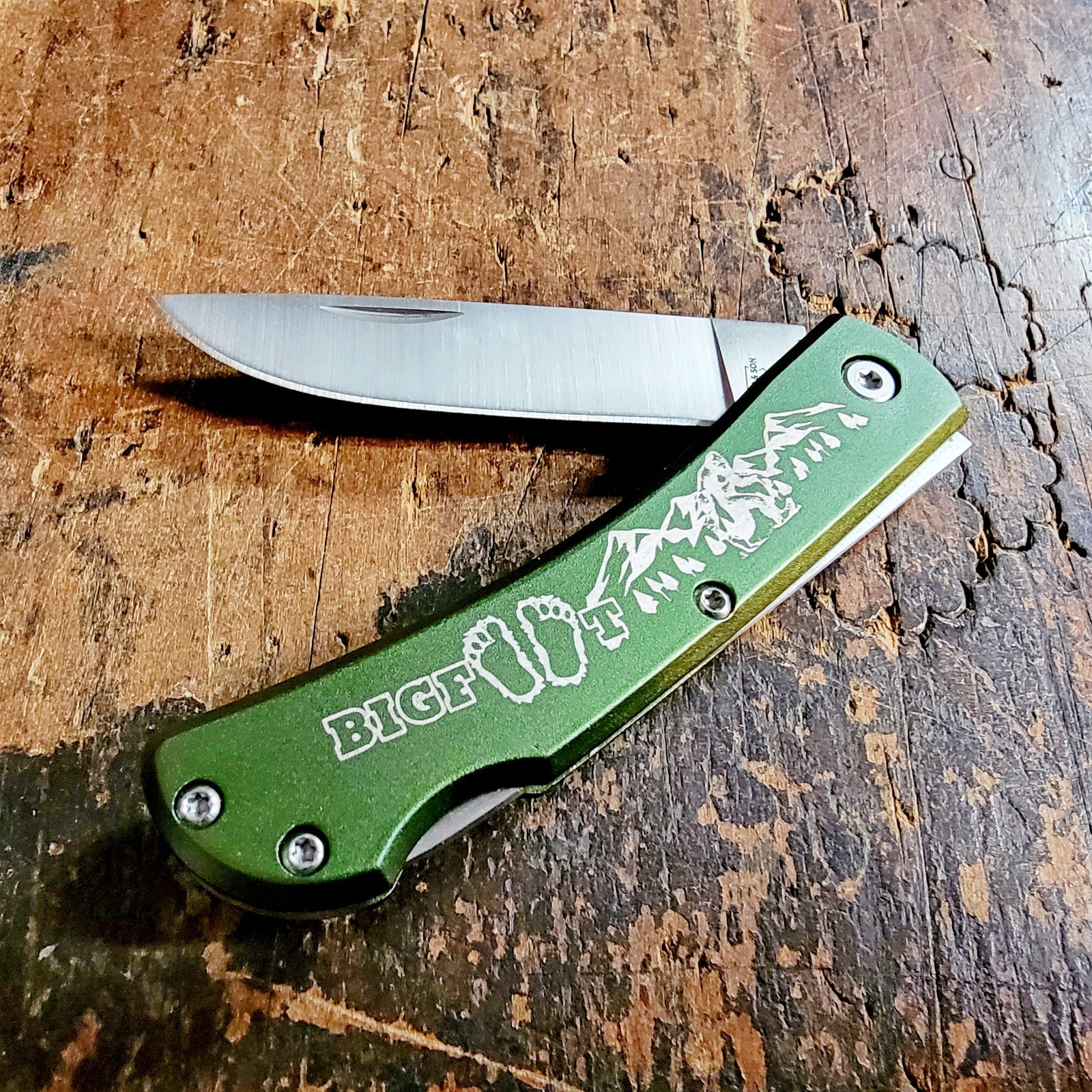 BEAR & SON CUTLERY USA OD GREEN ALUMINUM BIGFOOT SMALL FARM HAND LOCKBACK KNIFE