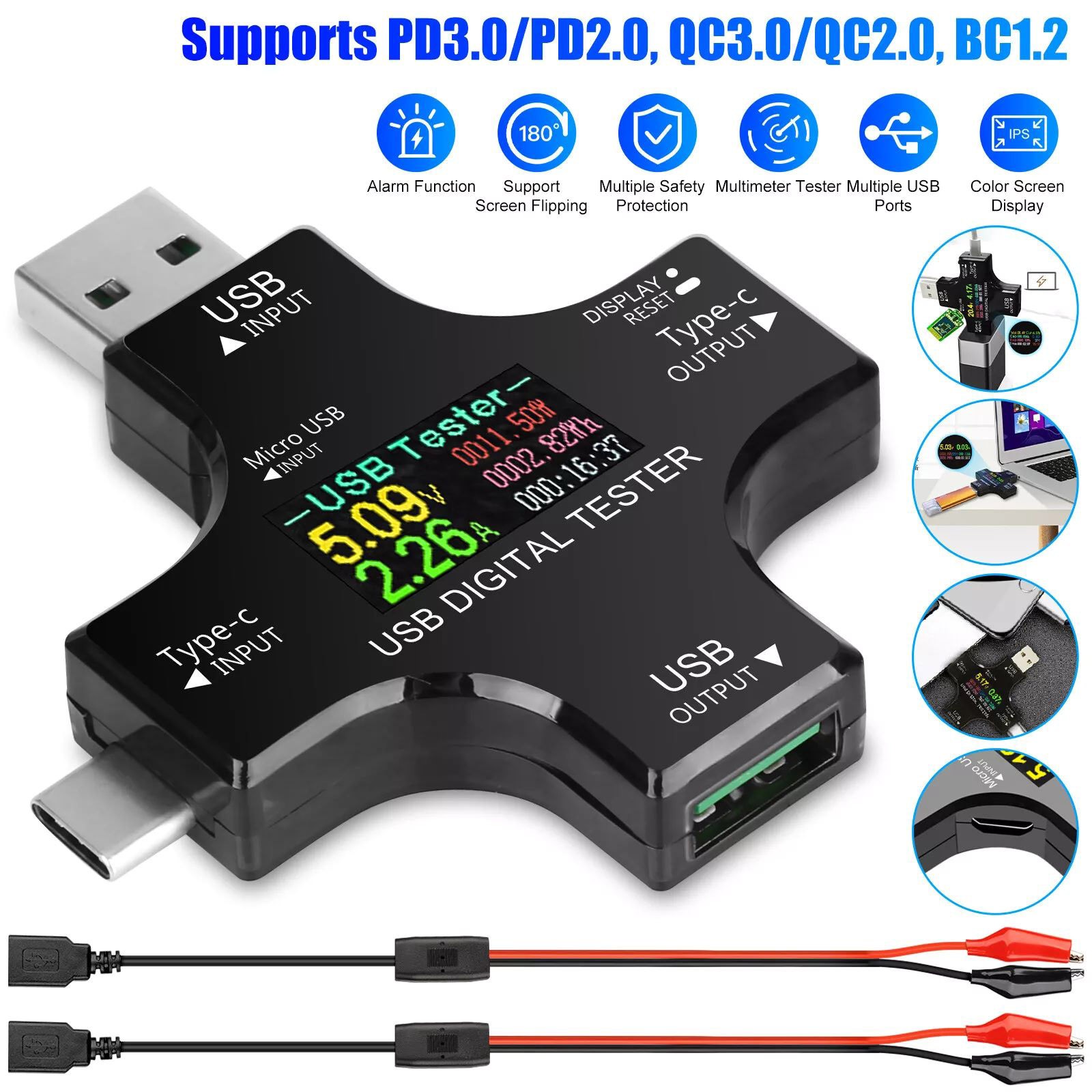 8 IPS Multiple Color Screen USB Power Meter Accepts Maximum Current: 5.1A