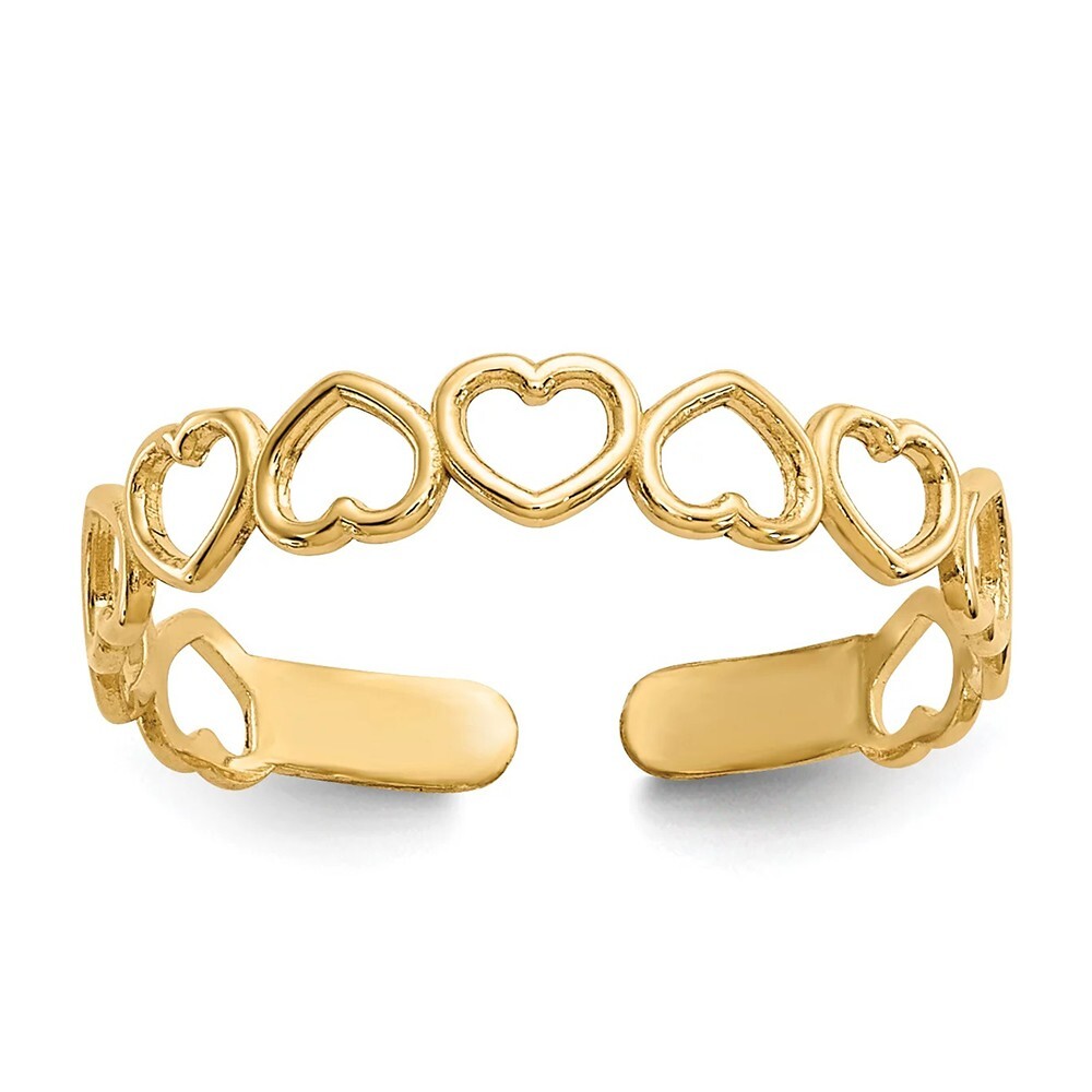 14K Yellow Gold Over Sterling Silver Adjustable Open Heart Toe/Midi Ring