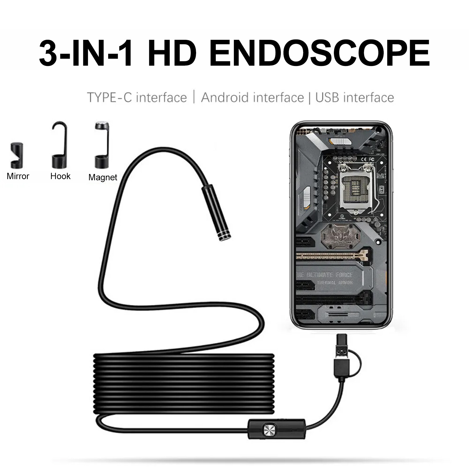 Megapixels HD USB C Endoscope Type C Borescope Inspection Camera for Android