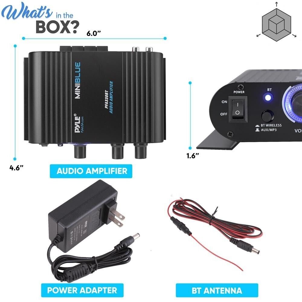 Pyle 90W Bluetooth Streaming Stereo Mini Power Amplifier Digital/Analog Inputs