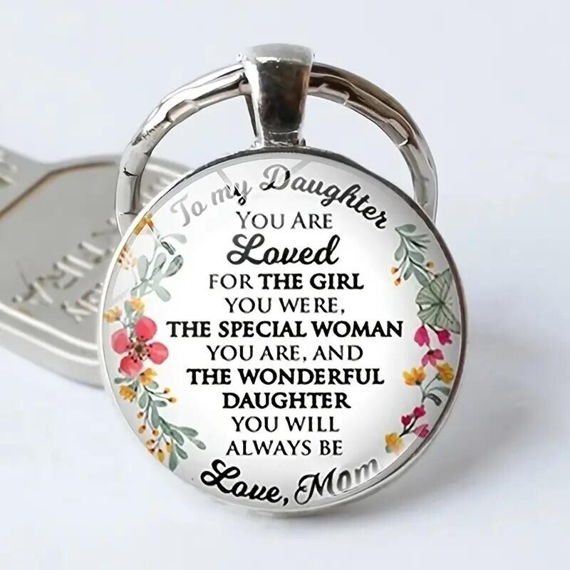 To My Daughter Love Mom Time Stone Chain Metal Keychain Pendant Mother's Day New